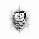 A split face design with one side representing Dr. Jekyll and the other side representing Mr. Hyde tattoo design idea