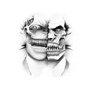 A surreal representation of the transformation between Dr. Jekyll and Mr. Hyde, with intricate details and shading tattoo design idea
