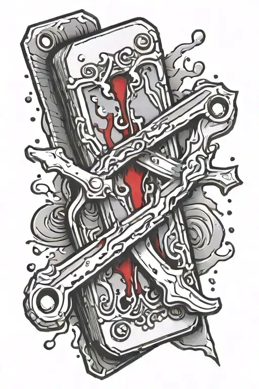 razor blade with blood dripping tattoo design idea