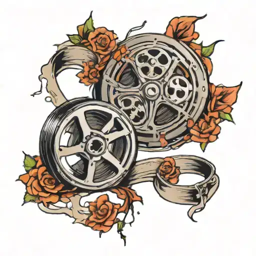 film reel breaking out of arm sleeve tattoo design idea