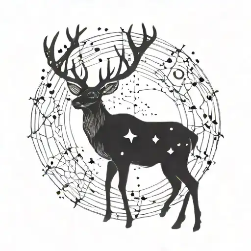A cosmic deer constellation incorporating the names Anna, Fred, Astrid, and Rachelle in a unique way tattoo design idea