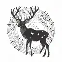 A cosmic deer constellation incorporating the names Anna, Fred, Astrid, and Rachelle in a unique way tattoo design idea