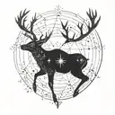 A cosmic deer constellation incorporating the names Anna, Fred, Astrid, and Rachelle in a unique way tattoo design idea