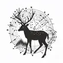 A cosmic deer constellation incorporating the names Anna, Fred, Astrid, and Rachelle in a unique way tattoo design idea