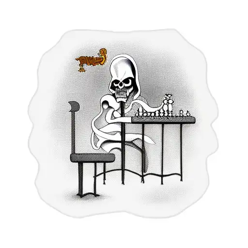 Grim reaper playing chess with a whisky  tattoo design idea