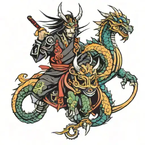 cyber samurai and dragon tattoo design idea