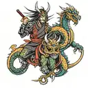 cyber samurai and dragon tattoo design idea