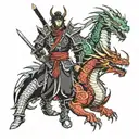 cyber samurai and dragon tattoo design idea