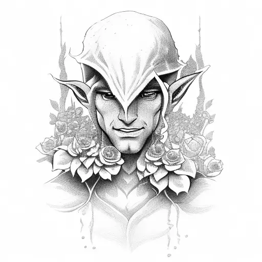 elf man in flowers tattoo design idea