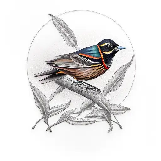 redwing blackbird color tattoo design idea