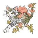 cat and dragon with leafs and animals  tattoo design idea