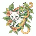 cat and dragon with leafs and animals  tattoo design idea