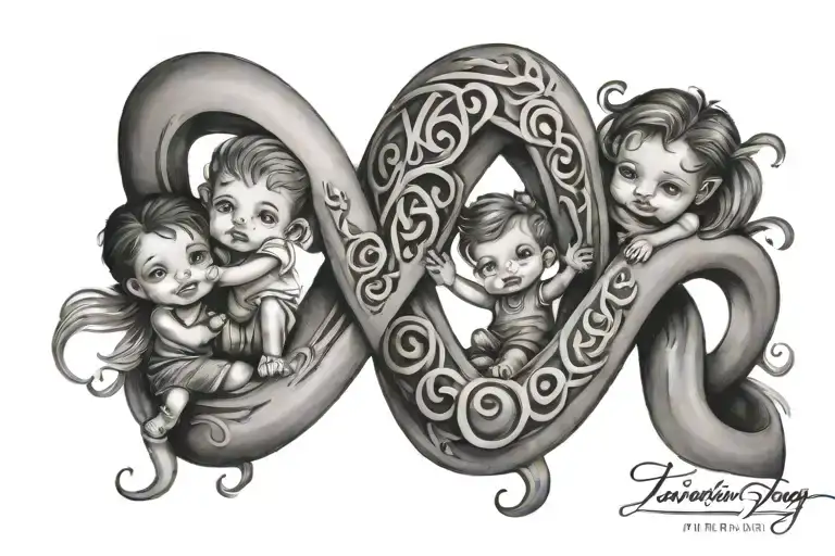 Infinity with 3 Kids Birth years 1995 2000  2006 tattoo design idea