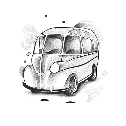 bus with ribbon tattoo design idea