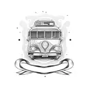 bus with ribbon tattoo design idea