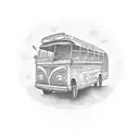 bus with ribbon tattoo design idea