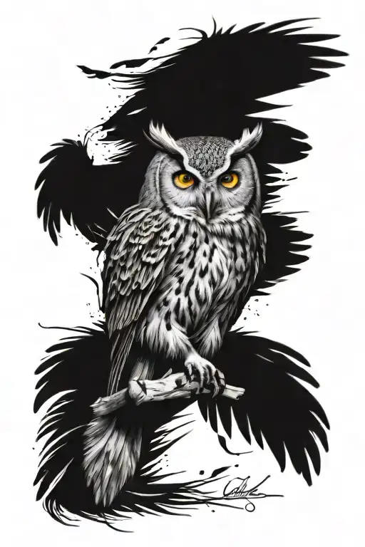 owl attack wings feather tattoo design idea