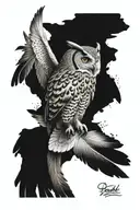 owl attack wings feather tattoo design idea