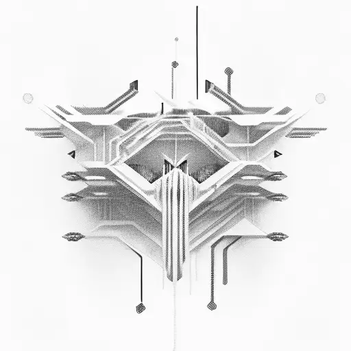 Design a dystopian cyberpunk world where shadows dance with neon lights, where technology merges seamlessly with the hum tattoo design idea