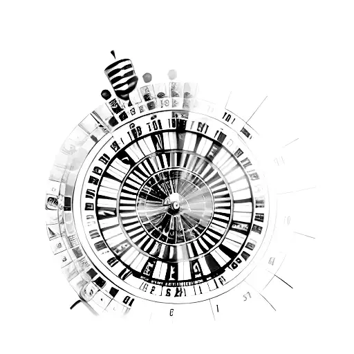 A roulette wheel with the numbers replaced by symbols representing different passions and hobbies tattoo design idea