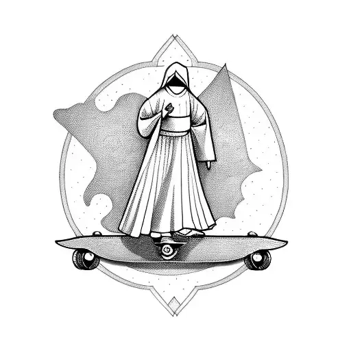 nun on a skateboard tattoo design idea