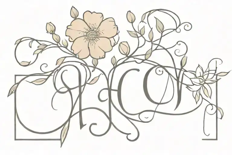 YHWH written with vines and flower blooming tattoo design idea