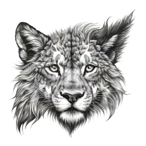 half lion half wolf  tattoo design idea