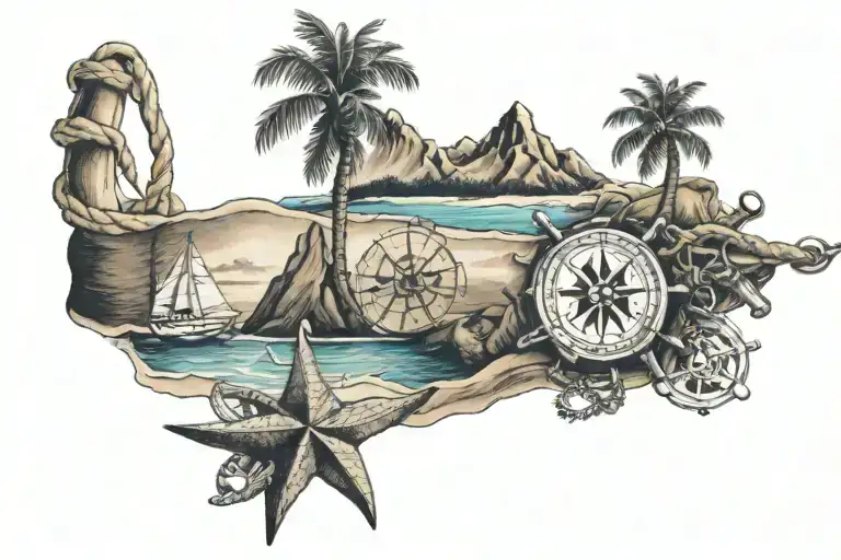 armband tattoos featuring beaches,mountains ,adventures,anchor,boat steering ,direction,risk, tattoo design idea
