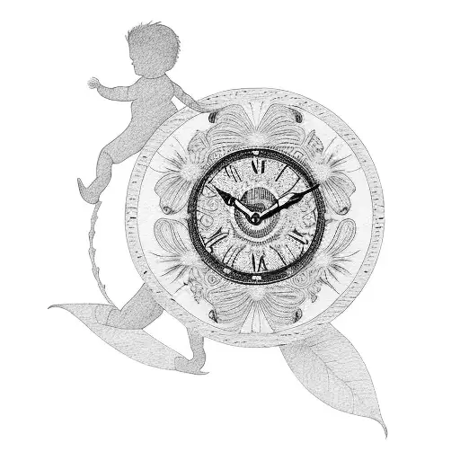 mother and son in a flower clock tattoo design idea
