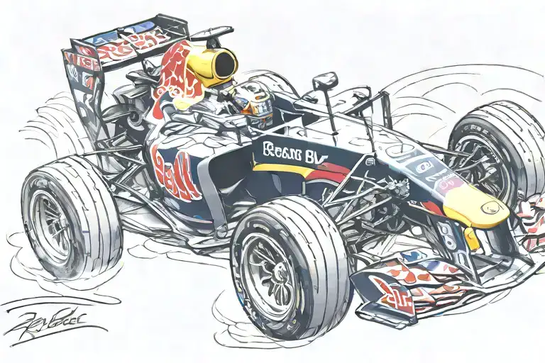 f1 red bull car driving tattoo design idea
