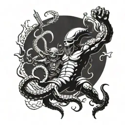 The Kraken is fighting a gladiator  tattoo design idea