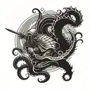 The Kraken is fighting a gladiator  tattoo design idea