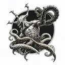 The Kraken is fighting a gladiator  tattoo design idea