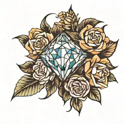 diamond with flowers wrapped tattoo design idea