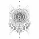 7 Chakra with sudarshan chakra and gayatri mantra tattoo design idea