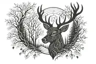 Forest blackout symmetrical geometric  deer face moon tattoo design idea
