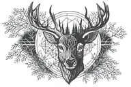 Forest blackout symmetrical geometric  deer face moon tattoo design idea