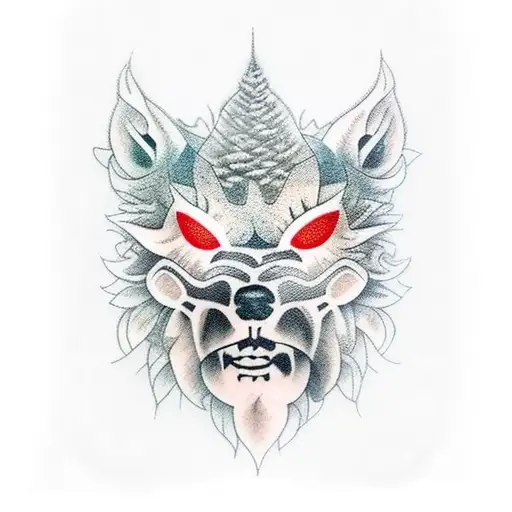 lobo e floresta tattoo design idea