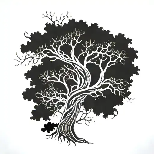 Incorporate symbols of anglo saxons and nature into a tattoo design of a majestic tree with intricate anglo saxon patterns intertwined with branches tattoo design idea