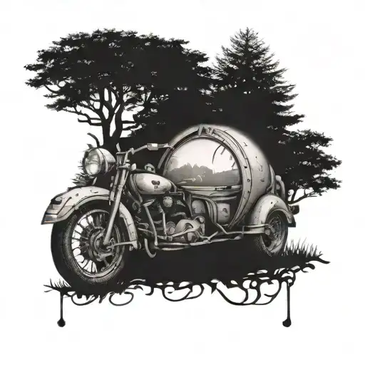 Combine motorcycles, anglo saxon art, camping and nature together. tattoo design idea
