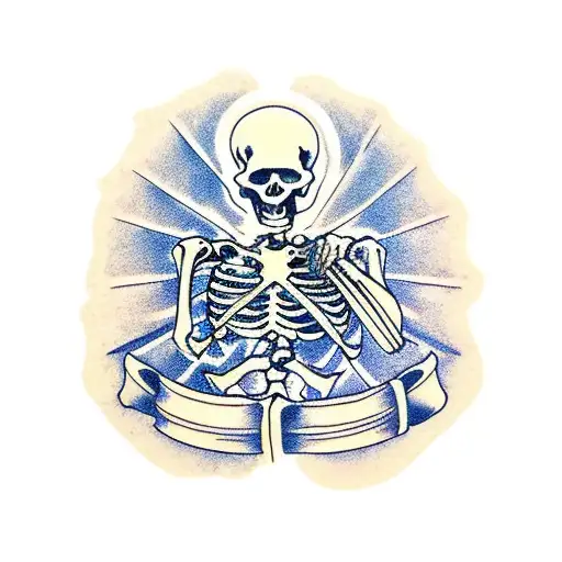 Skeleton right hand holding wrench tattoo design idea