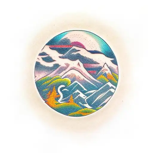 A series of tattoo stencils forming a mystical landscape scene tattoo design idea