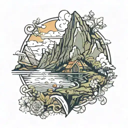 vicking fjord landscape tattoo design idea