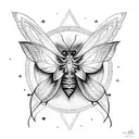 A witchcraft-themed tattoo featuring a moth surrounded by magical symbols tattoo design idea