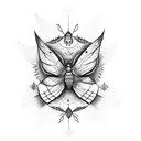 A witchcraft-themed tattoo featuring a moth surrounded by magical symbols tattoo design idea