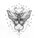 A witchcraft-themed tattoo featuring a moth surrounded by magical symbols tattoo design idea