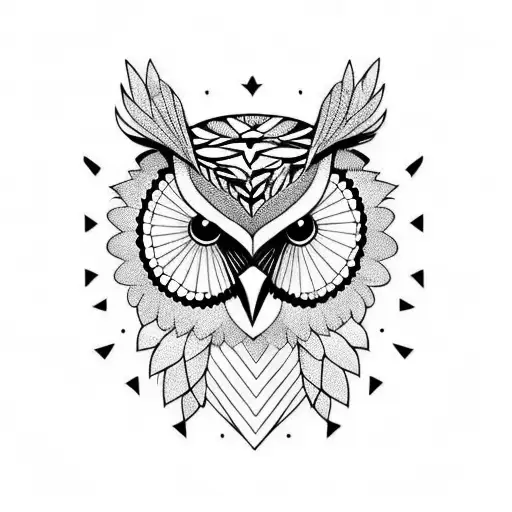 owl geometric and realistic masculine with trees  tattoo design idea