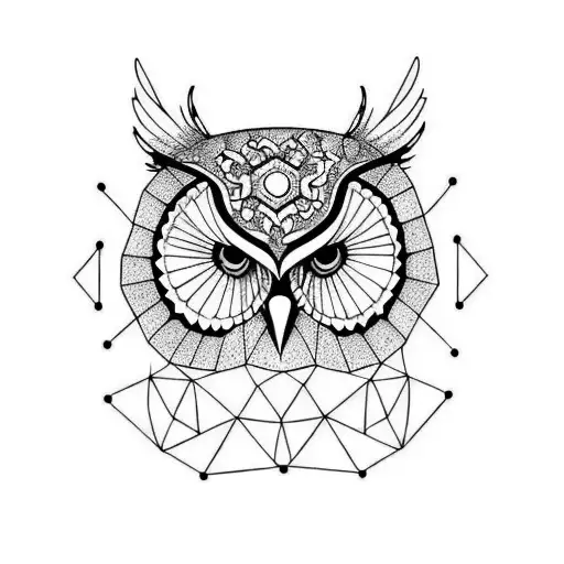owl geometric and realistic masculine tattoo design idea