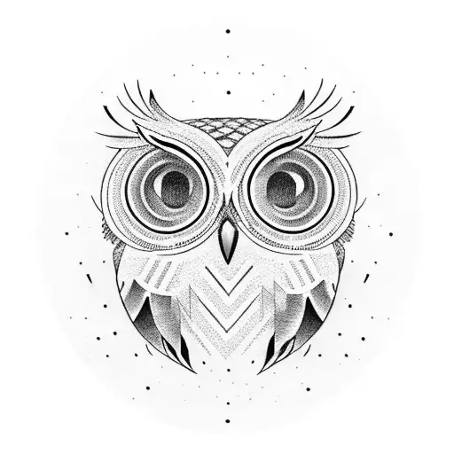 owl geometric and realistic tattoo design idea