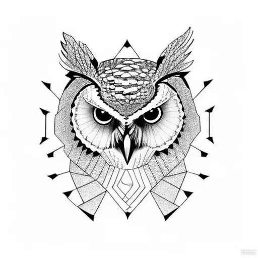 owl geometric and realistic masculine tattoo design idea